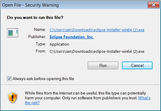 Screenshot of the Eclipse Installer executable.